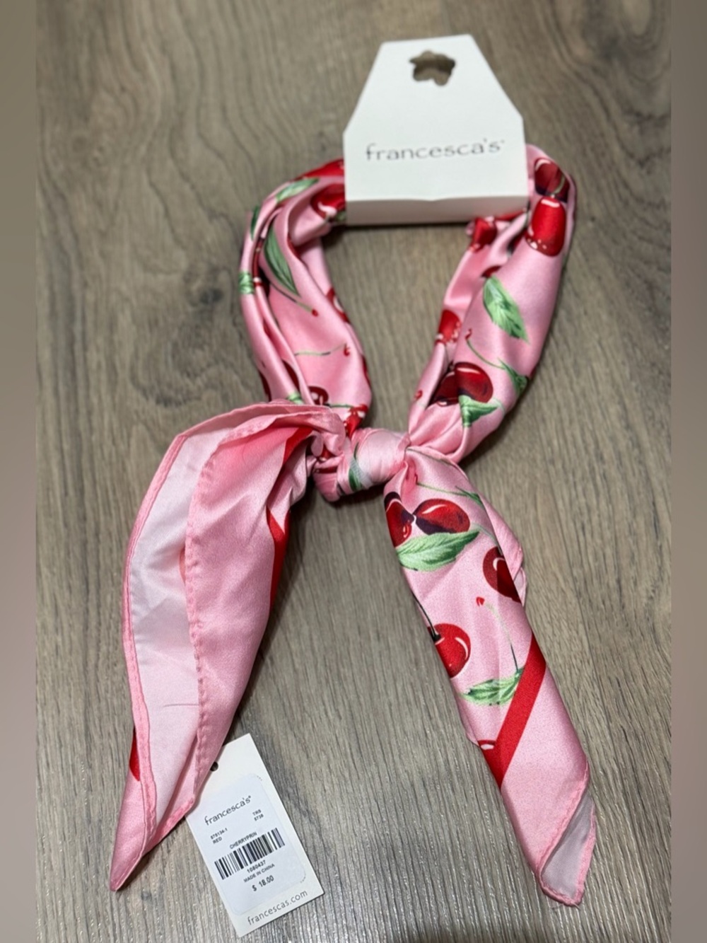Francesca's Collections Pink and Ted Cherry Print scarf